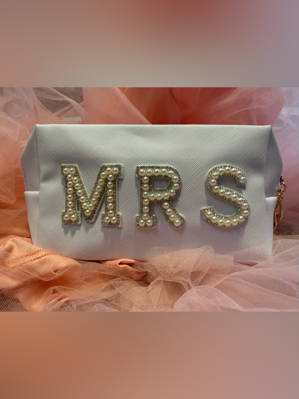 Bridal Embellished Pearl “Mrs.” Cosmetic dual zip toiletries bag(new)